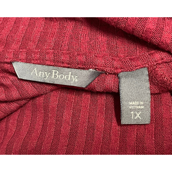 AnyBody Sz 1X Cowl-Neck Dress Drawstring Waist Rib Knit Garnet Red A623540 - Picture 12 of 13